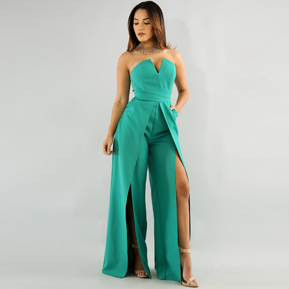 Long Fitted Split Jumpsuits