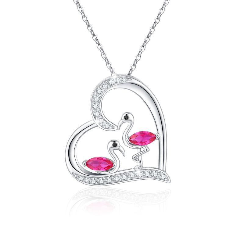 Sterling Silver Heart Flamingo Necklace