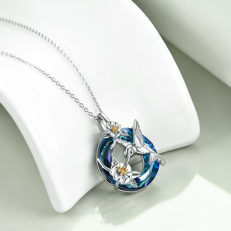 Hummingbird Necklace with Blue Crystal
