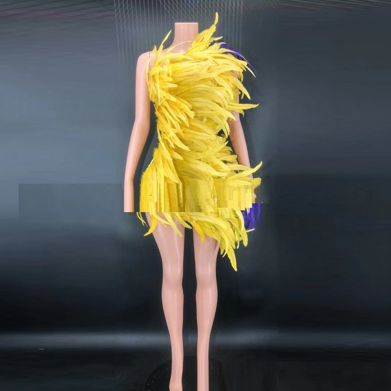 Yellow Feather Sleeveless Dress