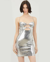Trend4us Chic Silver Sequins Short Dress