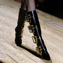 Unique Gold Buckled Stage Boots