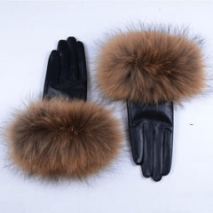 Genuine Leather Fur Gloves Femme