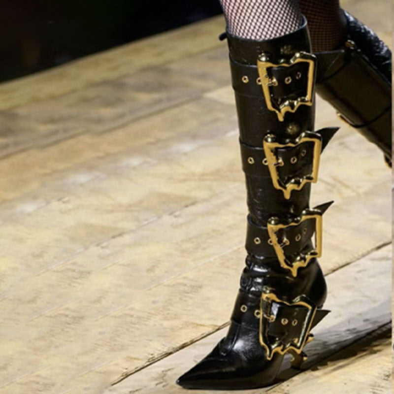 Unique Gold Buckled Stage Boots