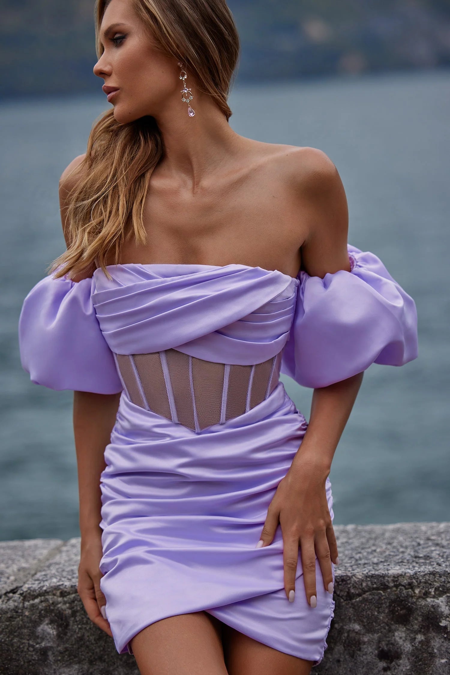 Stylish Satin Purple Dress