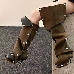 Stylish Riveted Denim High Heels Boots