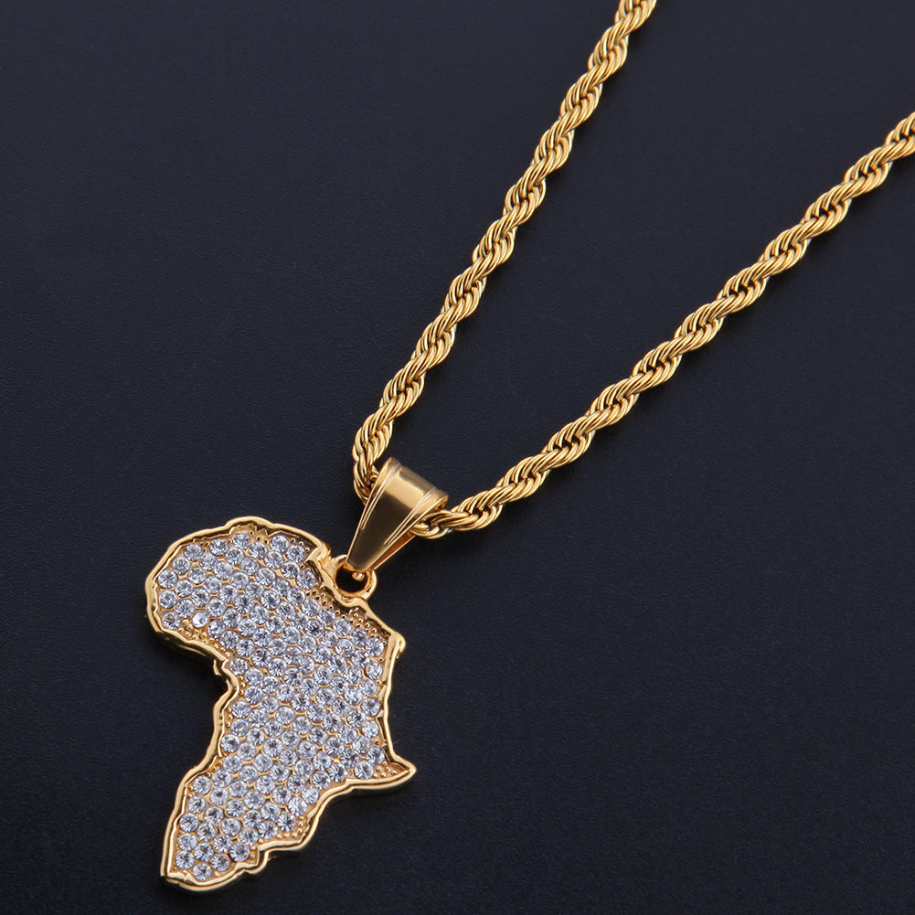 Africa Map Iced Out Necklaces
