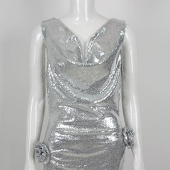 Trend4us Silver Sequined Formal Gown