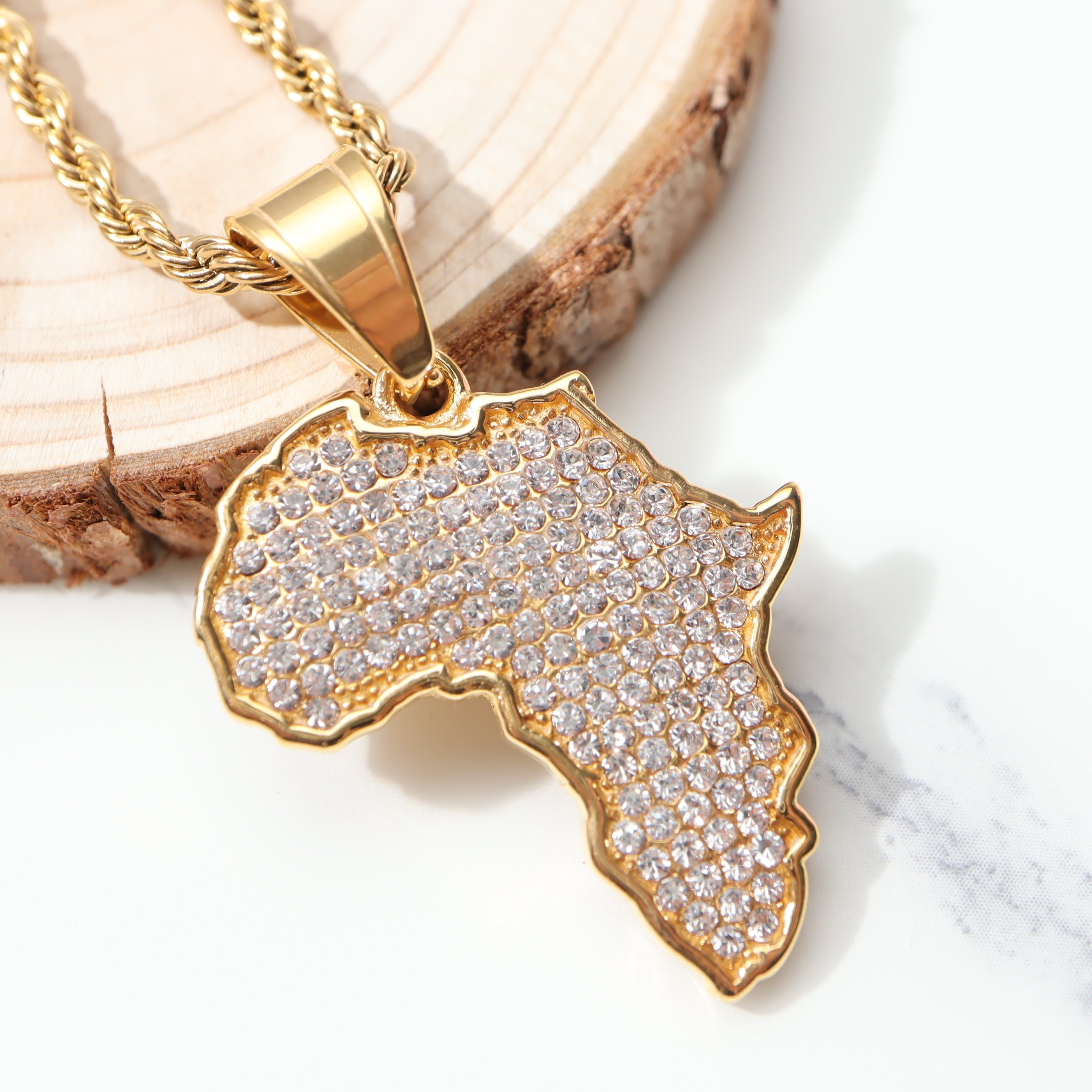 Africa Map Iced Out Necklaces