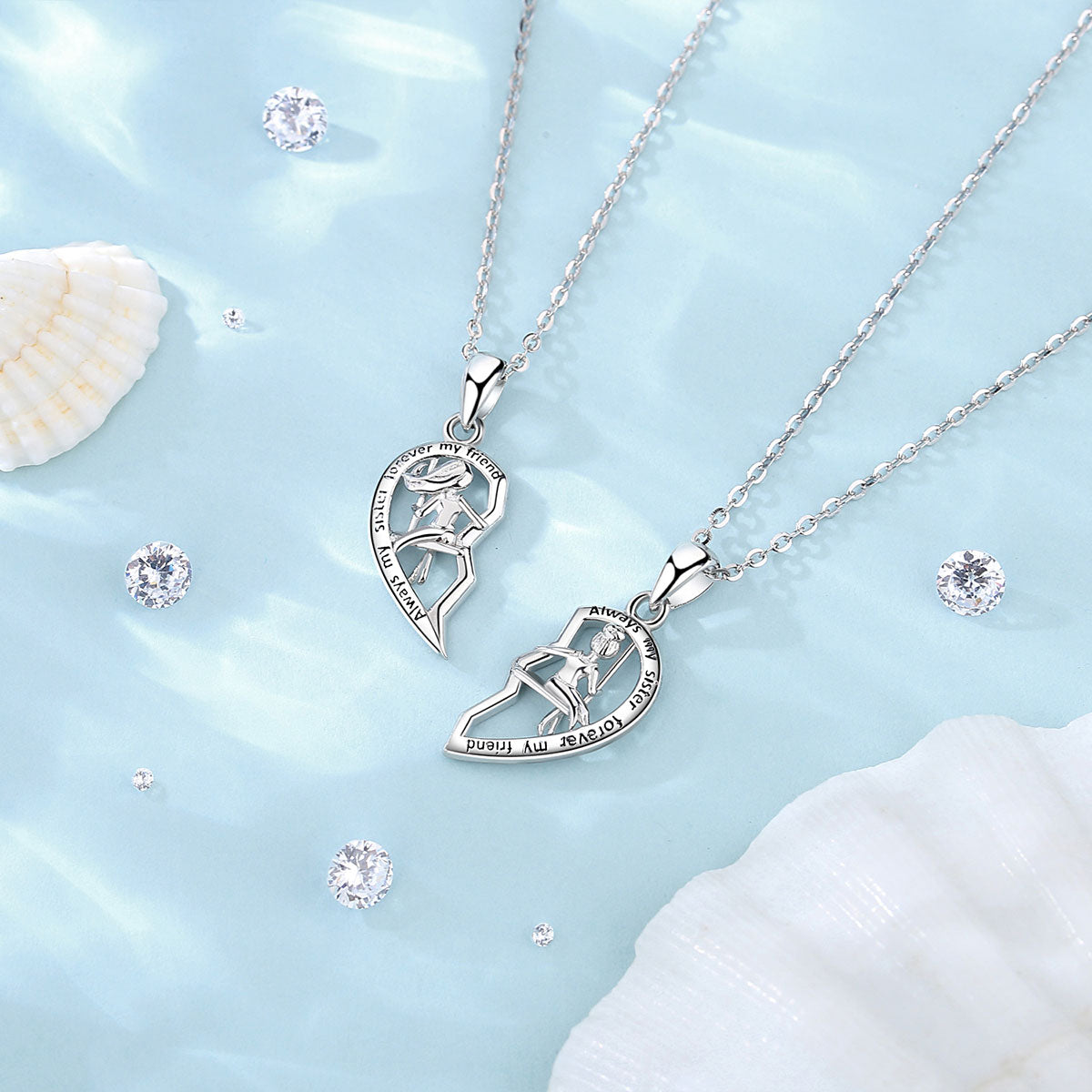 Sisters Swing Heart Necklace Set