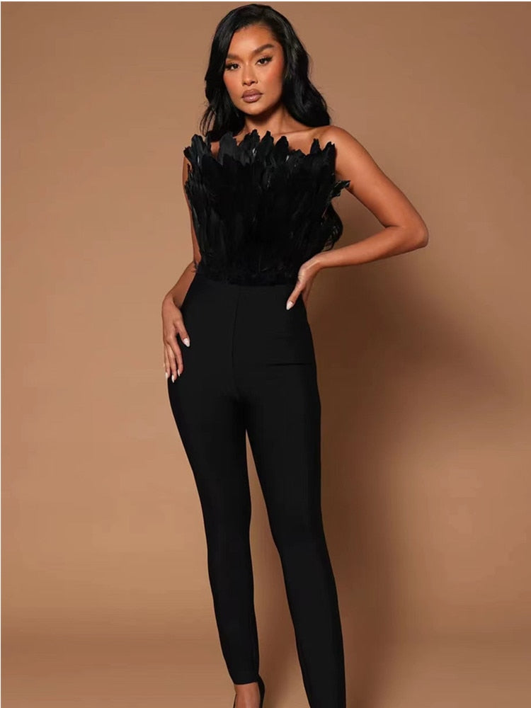 Strapless Feather Bandage Jumpsuit