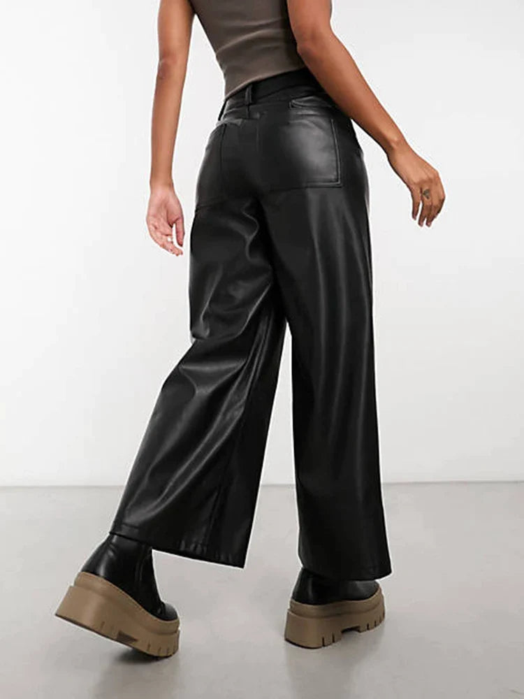 Vintage High Waist Faux Leather Trousers