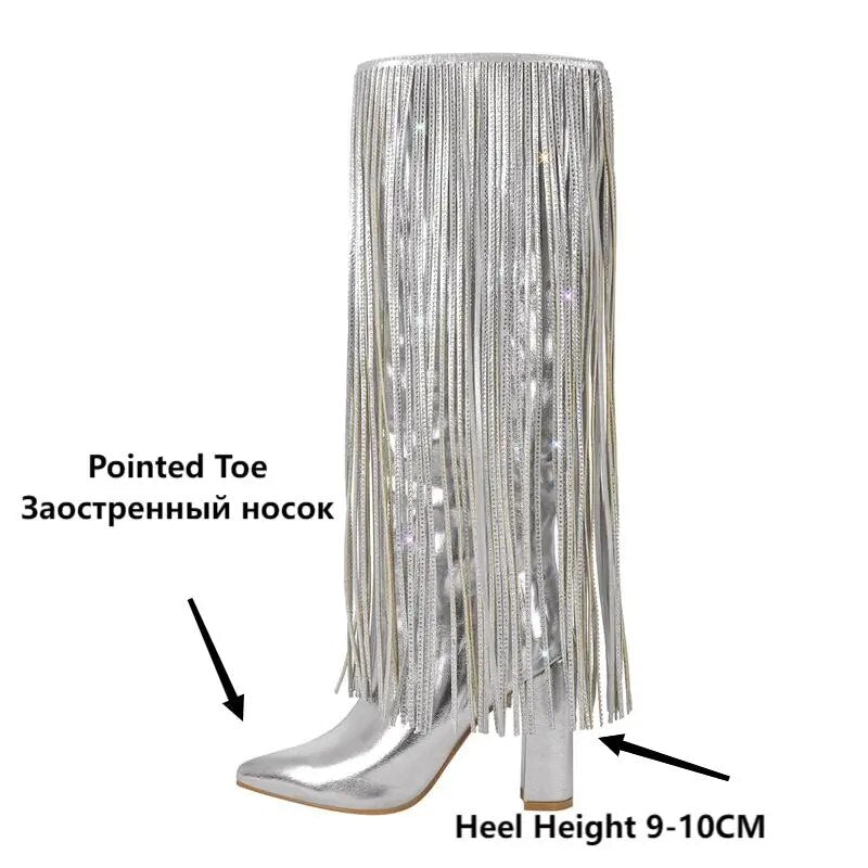 Silver Fringe Western Cowgirl Boots