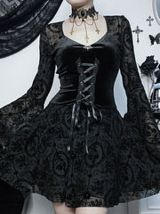 Velvet Ruffle Gothic Mini Dress