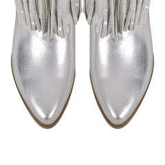 Silver Fringe Western Cowgirl Chunky Boots
