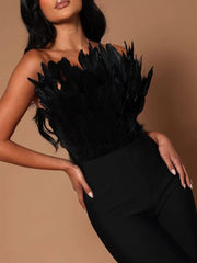 Strapless Feather Bandage Jumpsuit