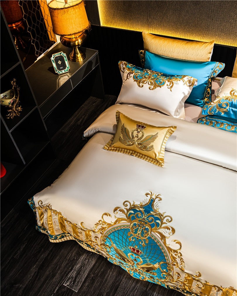 Luxury Embroidered Satin Quilted Bedding Set