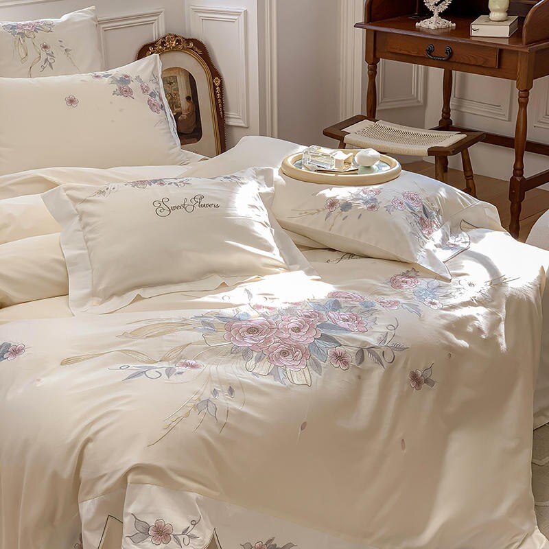 Chic Rose Blossom Embroidery Bedding Set