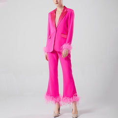 Pink Feather Luxury Women Suit