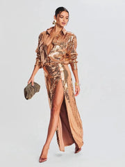 Golden Sequin Luxury Skirt Set