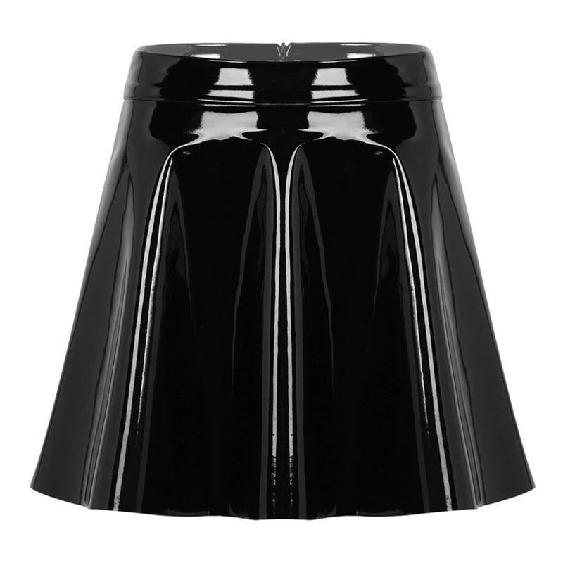 PVC Black Leather Skater Skirt