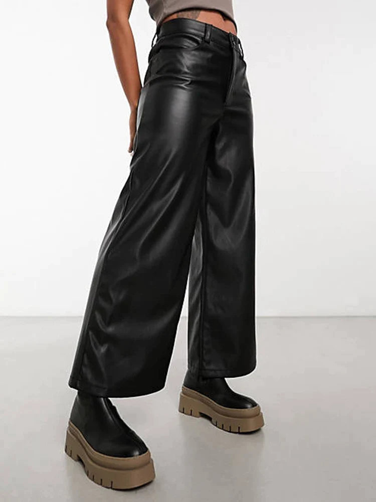 Vintage High Waist Faux Leather Trousers