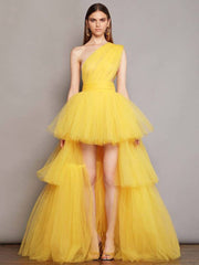 One Shoulder Luxury Evening Dress in Yellow