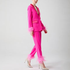 Pink Feather Luxury Women Suit