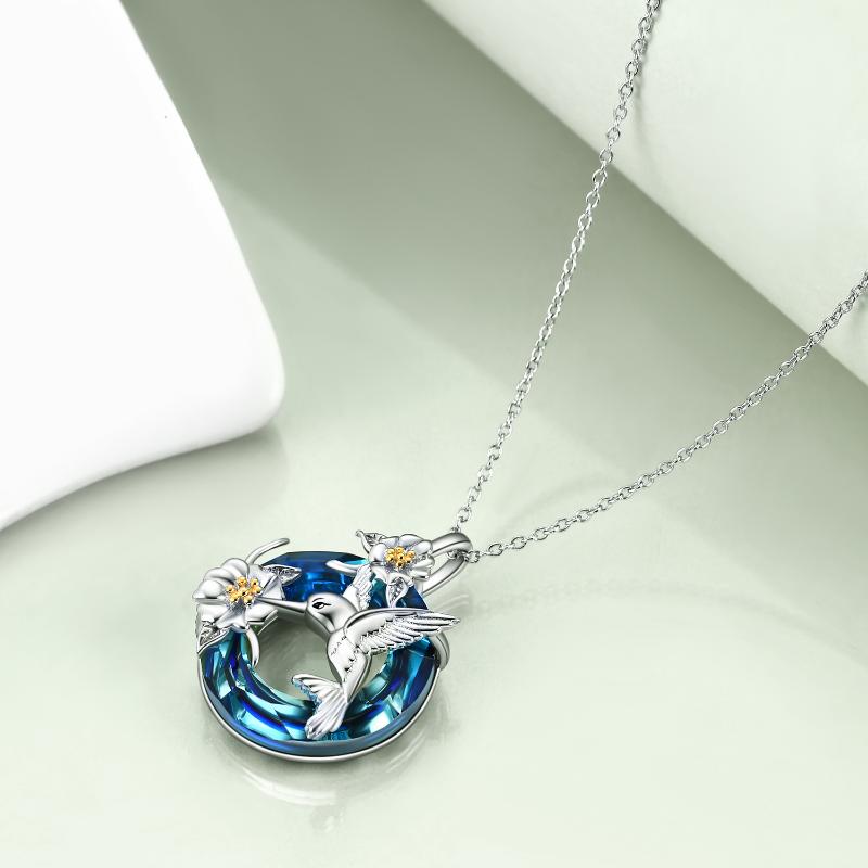 Hummingbird Necklace with Blue Crystal