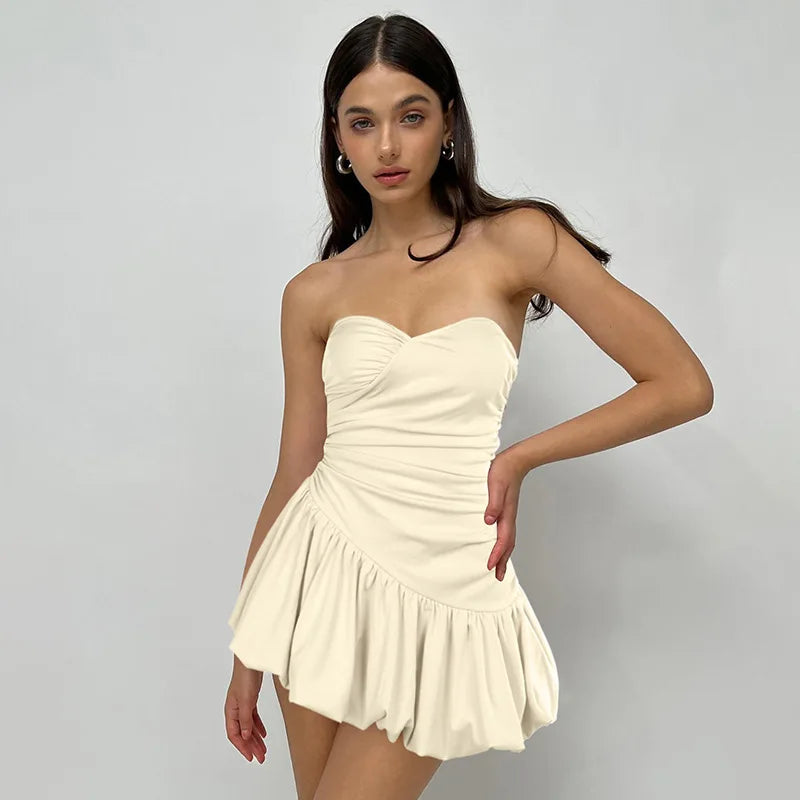 Strapless Folds Dress For Women A-Line Hem Hot Girl Mini Dresses Sleeveless Slim Fit High Waisted Sexy Backless ClothesChristmas Gifts