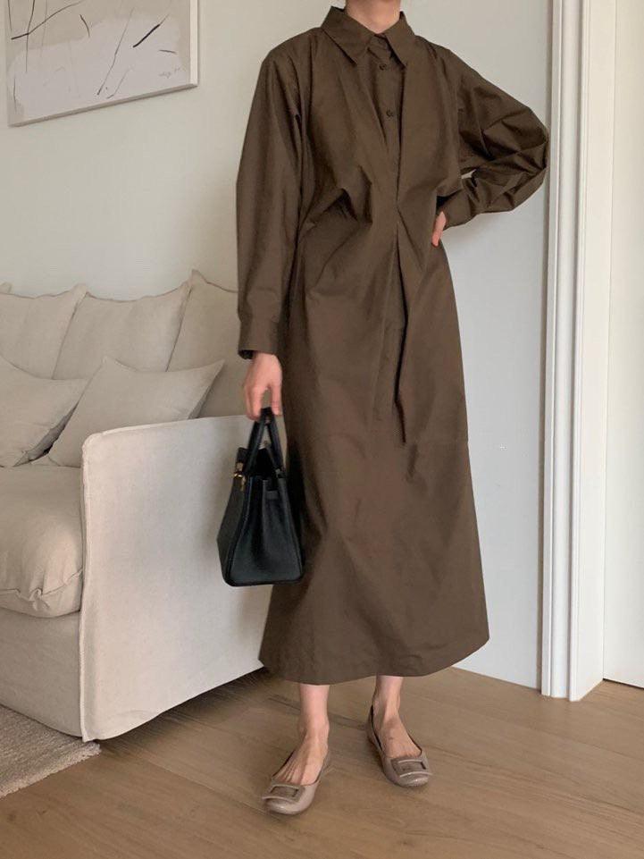 2024 New Fashion Elegant Casual Pleated Long-sleeve Polo Shirt Dress