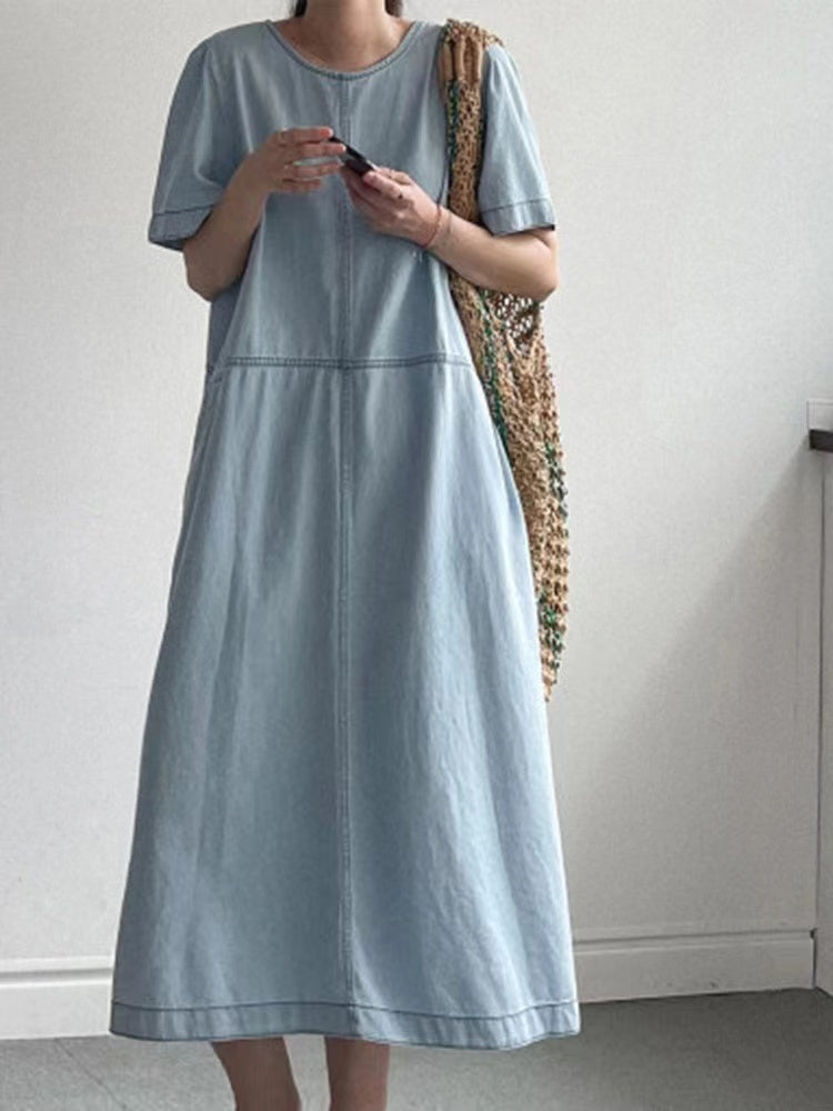 2024 New Fashion Elegant Simple Solid Color Casual Classic Denim Dress