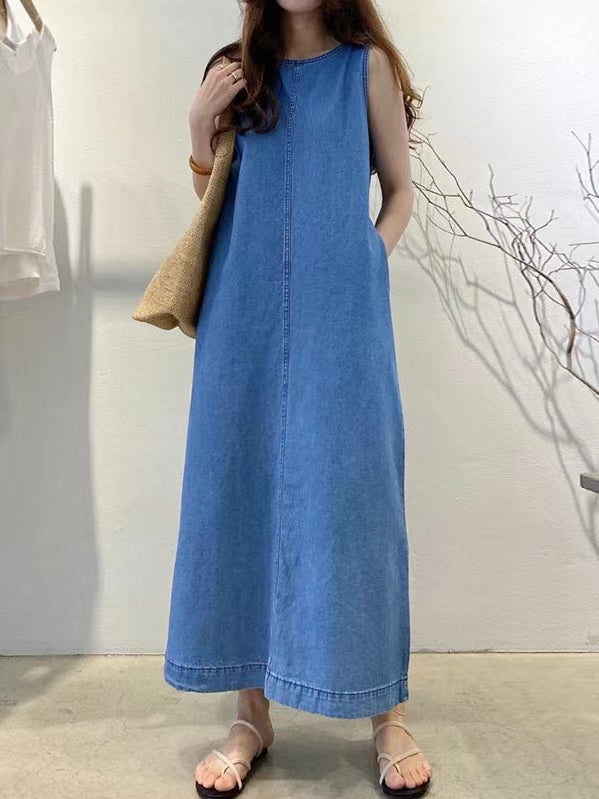 2024 New Fashion Elegant Simple Backless Loose Denim Dress