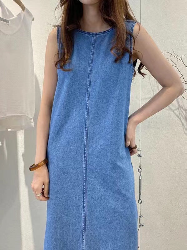 2024 New Fashion Elegant Simple Backless Loose Denim Dress