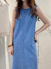 2024 New Fashion Elegant Simple Backless Loose Denim Dress