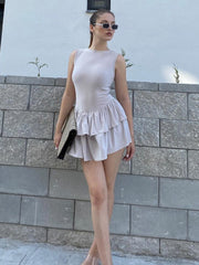 Slim Frill Tank Mini Dress For Women Summer New Party Club Vestido Sexy Sleeveless Patchwork Dresses Lady Pullover SolidChristmas Gifts