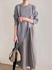 2024 New Fashion Elegant Lrregular Knitted Sweater + Pleated Suspender Dress 2-Pieces Set