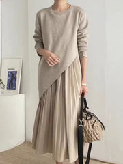 2024 New Fashion Elegant Lrregular Knitted Sweater + Pleated Suspender Dress 2-Pieces Set