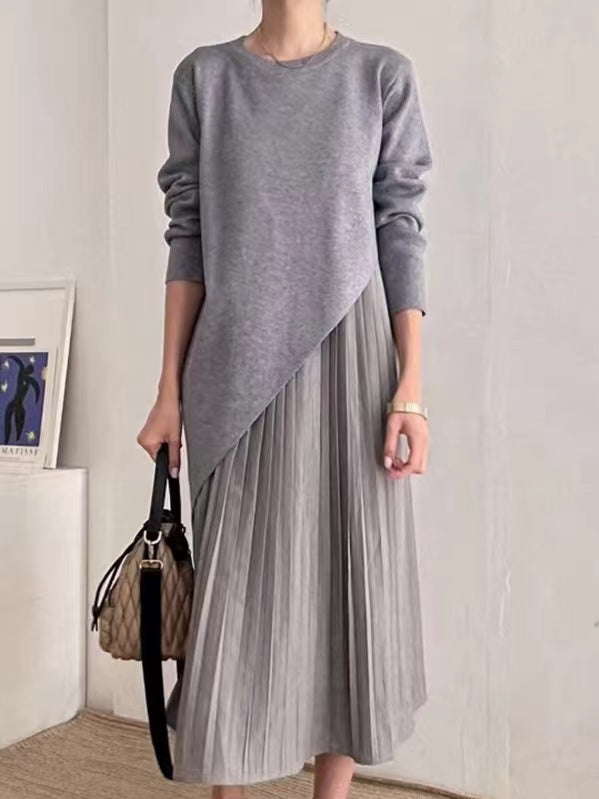 2024 New Fashion Elegant Lrregular Knitted Sweater + Pleated Suspender Dress 2-Pieces Set