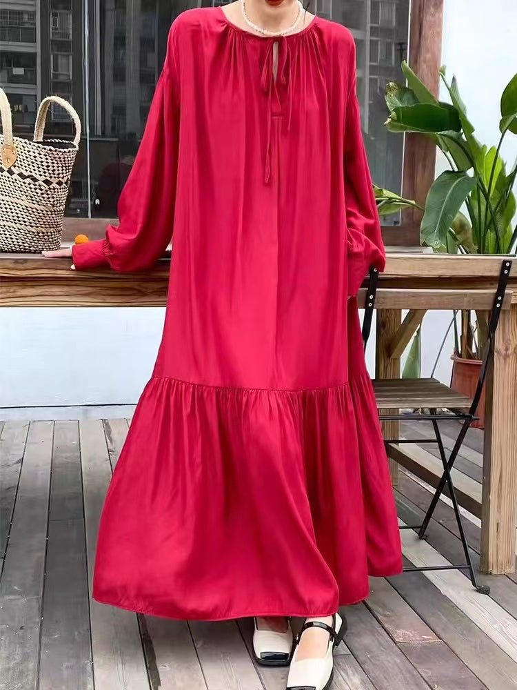 2024 New Fashion Elegant Loose Lantern Sleeve Long Dress