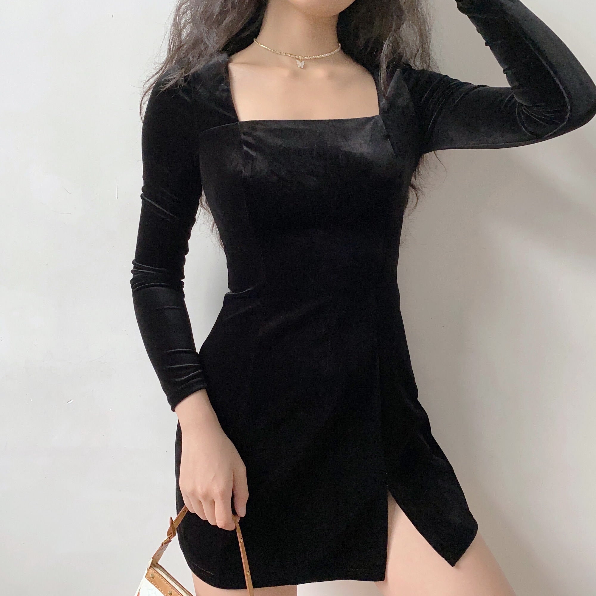 Ifomat Wine Night Velvet Dress