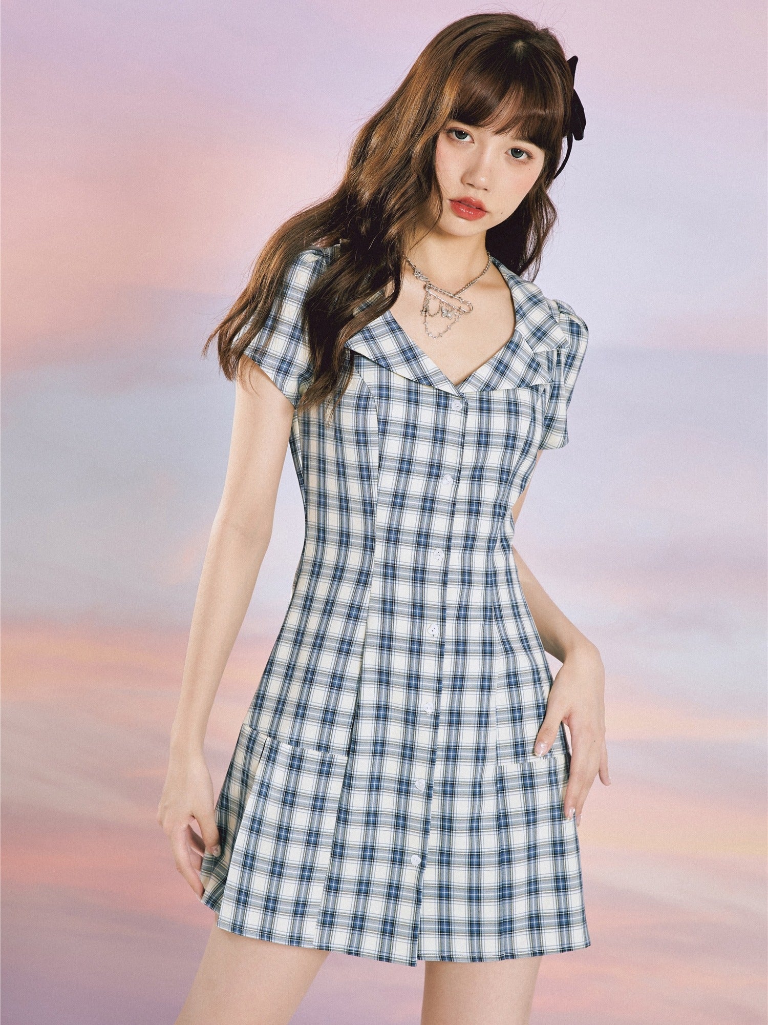 Ifomat College Plaid Pleat Dress