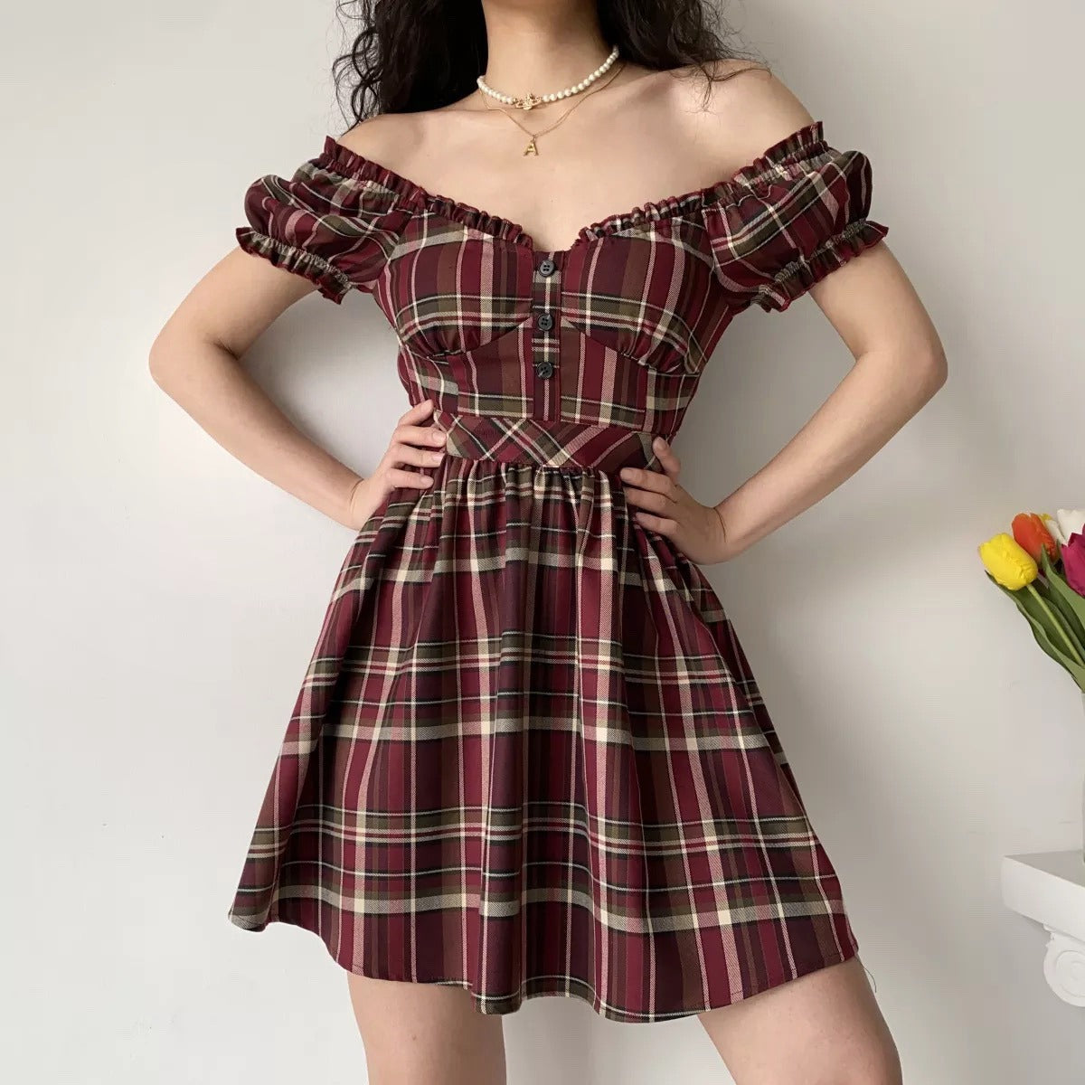 Ifomat Zandria Plaid Bustier Dress