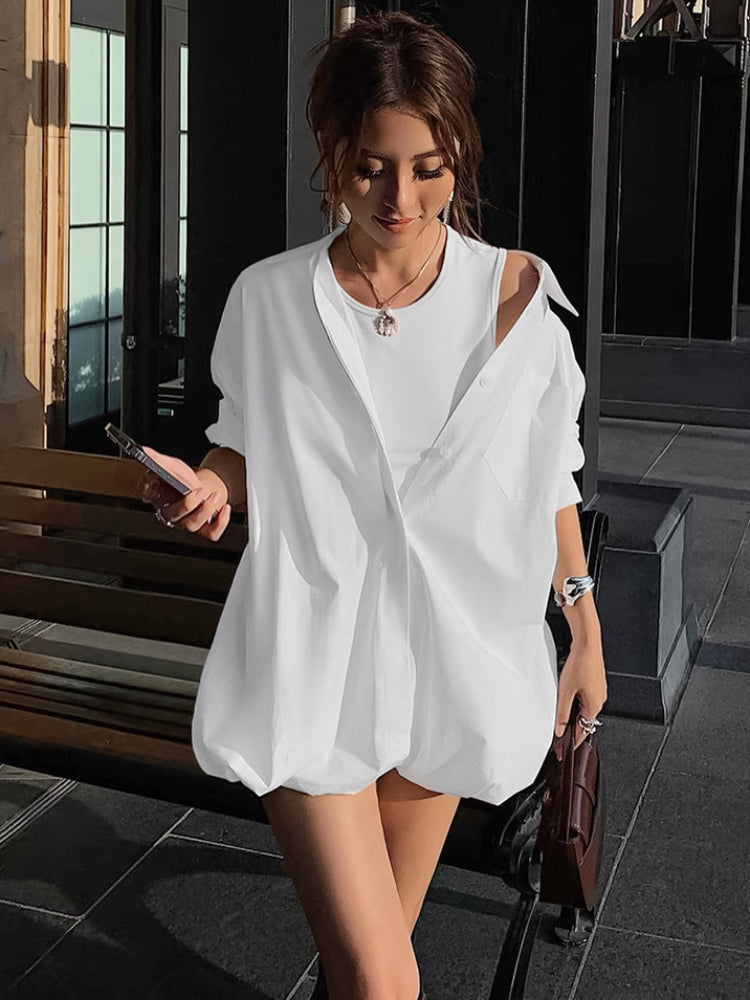 Oversized Shirts Dress Women 2024 New Fashion Baggy Turn Collar Cover-up Femme Casual Loose Holiday Beach Dresses Womens