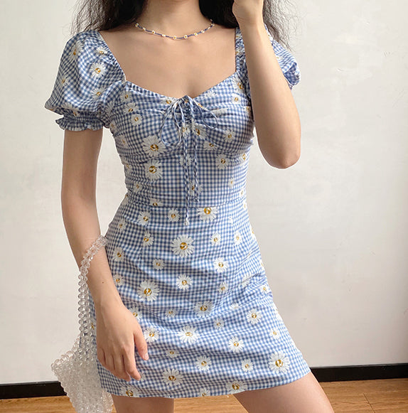 Ifomat Daisies Gingham Picnic Dress