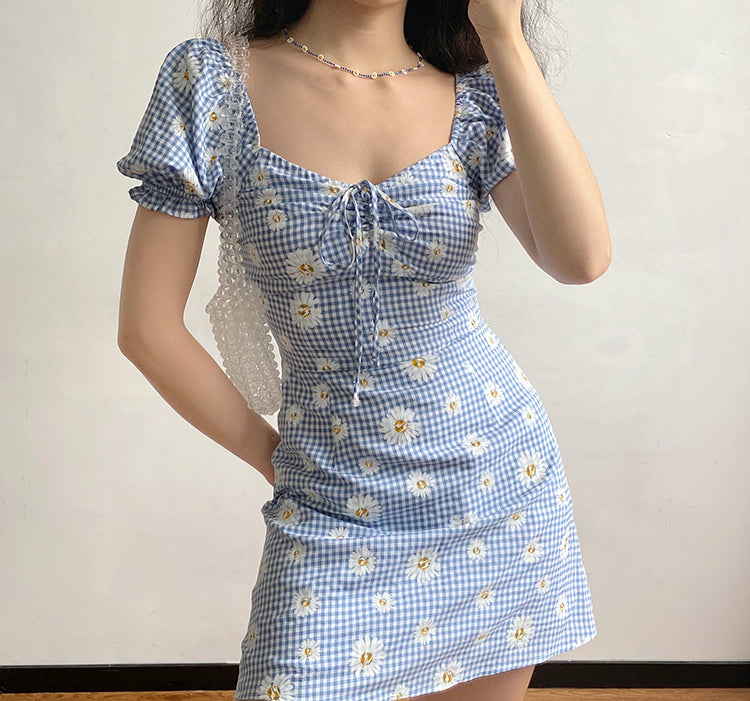 Ifomat Daisies Gingham Picnic Dress