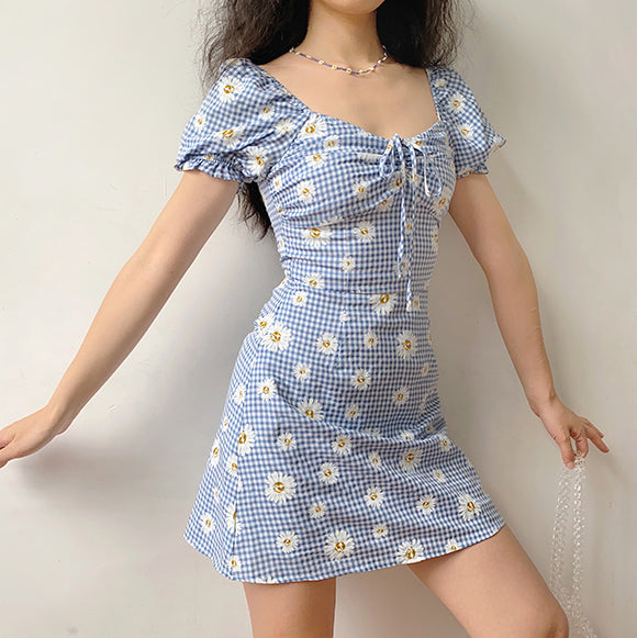 Ifomat Daisies Gingham Picnic Dress