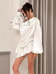 Elegant Draped Mini Dress For Women Sexy Backless Irregular Skew Collar Long Sleeve Party Dresses Solid High WaistChristmas Gifts