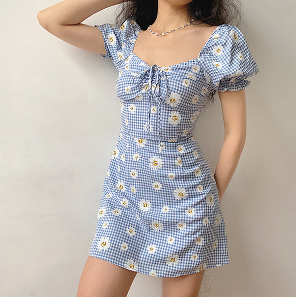 Ifomat Daisies Gingham Picnic Dress