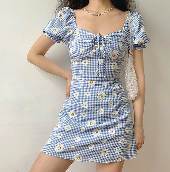 Ifomat Daisies Gingham Picnic Dress